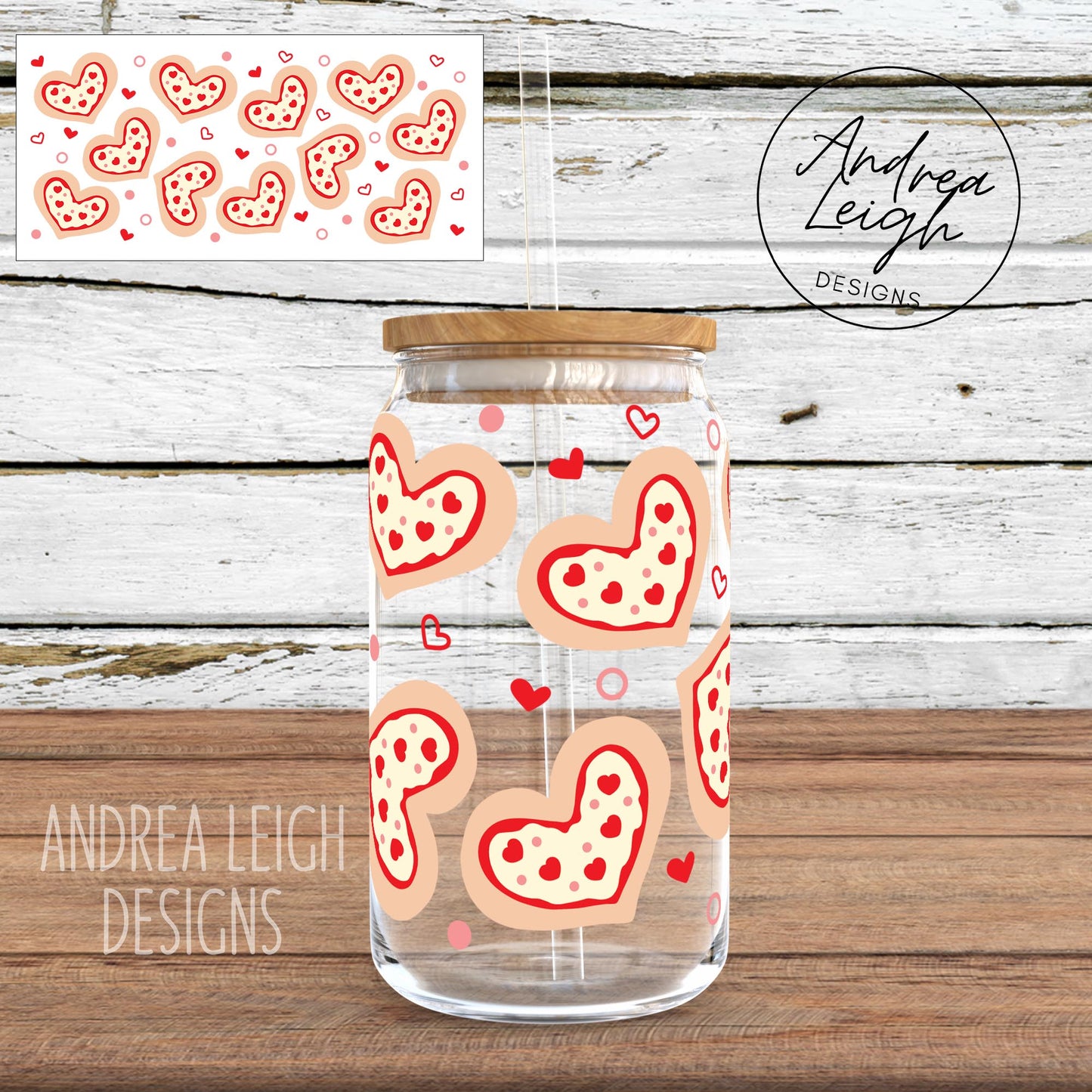 Pizza Hearts Sublimation Glass Can Wrap