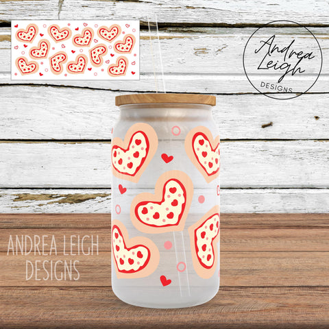 Pizza Hearts Sublimation Glass Can Wrap