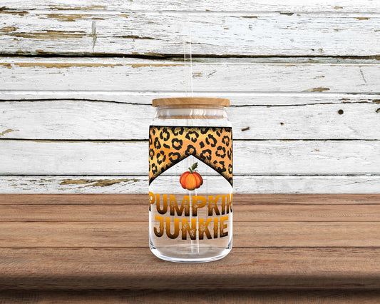 Pumpkin Junkie Sublimation Glass Can