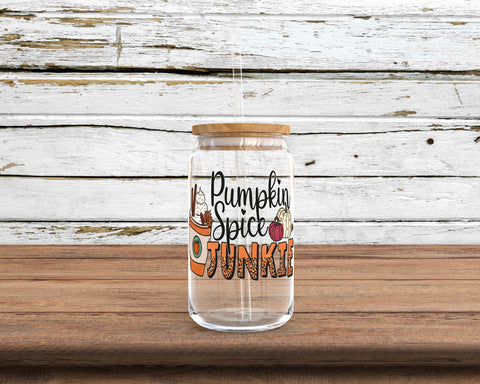 Pumpkin Spice Junkie Sublimation Glass Can
