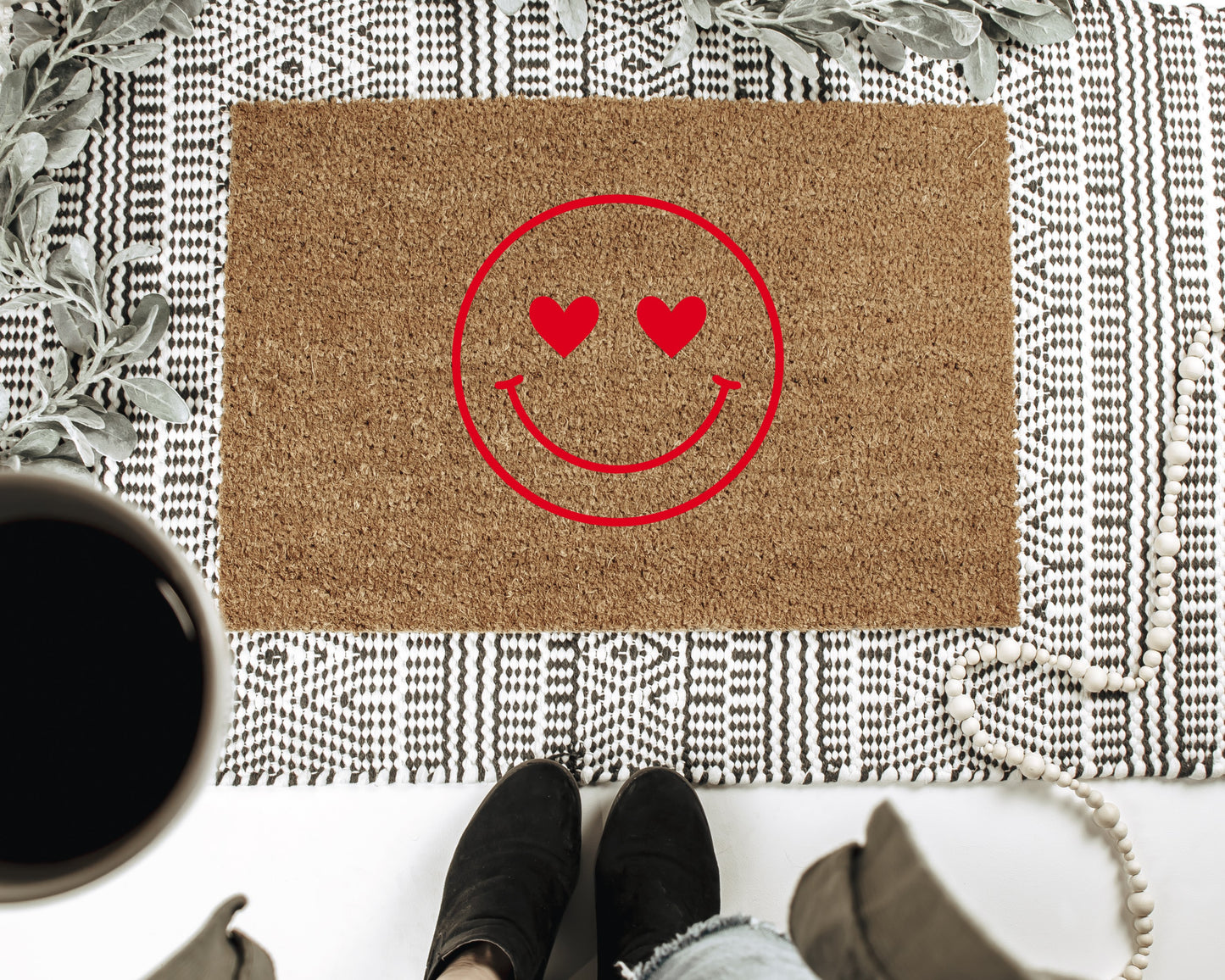 Retro Valentine's Day Smiley Face Doormat