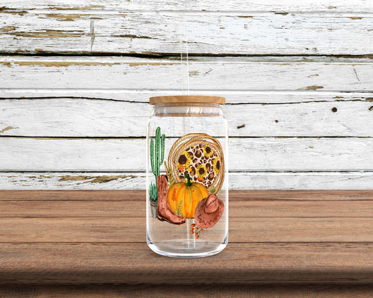 Country Fall Sublimation Glass Can