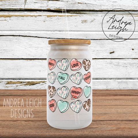 Western Candy Hearts Glass Can